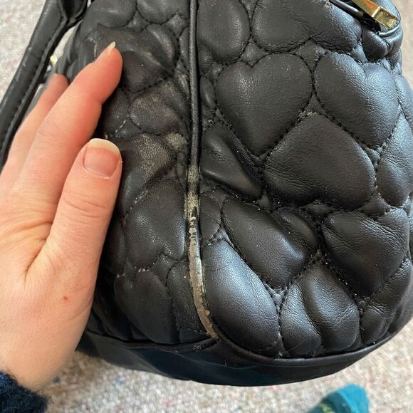 Betsey Johnson Quilted Heart Satchel Faux Leather Top Handle Purse - Picture 9 of 16